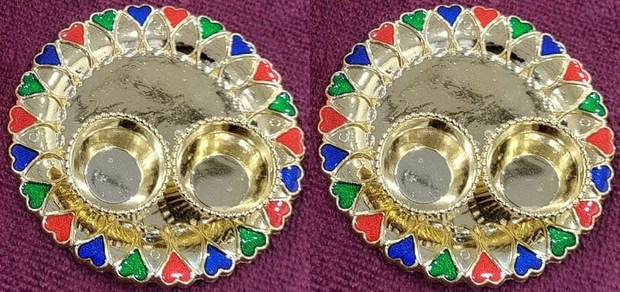 Nutts Decorative Pooja Thali Haldi Kumkum Chandhan Holder Plate Gifts With Small Lord Set for Home & Office Decoration & Gifting (PoojaP15-3))