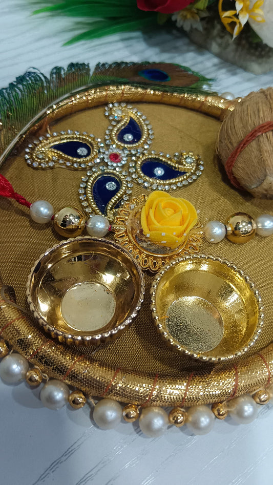 Nutts Handmade Rakhi Plate Booti Nariyal Floral Rakhi for Brother for Raksha Bandhan (RakhiP09)