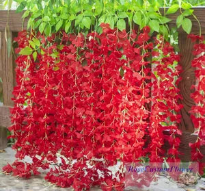 Red Artificial Wisteria Hanging Garland Silk Long Hanging Bush Flowers String Home Party Wedding Decor ( 12)