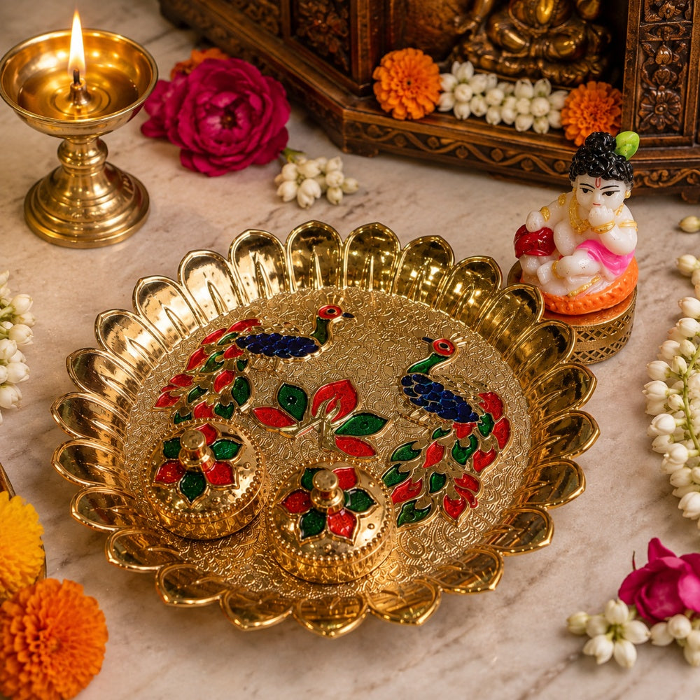 Nutts Decorative Mor Printed Pooja Traditional Religious Festival Worship Elegant Mandir Puja Essentials Diwali Navratri Wedding Home Decor Sacred (PoojaP33-3)