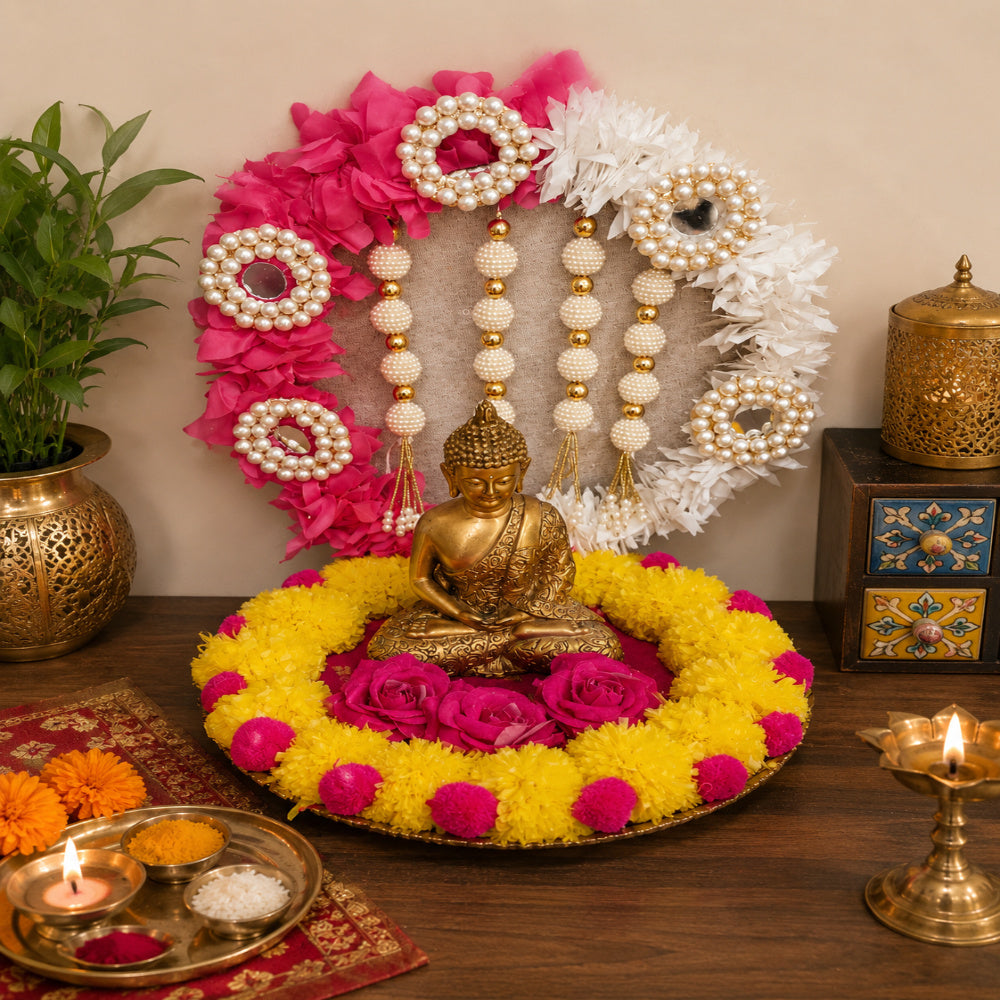Artificial Marigold Flower,Lord & Laddu Gopal, Singhasan,Ganesh Ji Singhasan for Kanha Ji, Gopal Ji, Laddu Ji, for Janmastmi & Ganesh Chaturthi