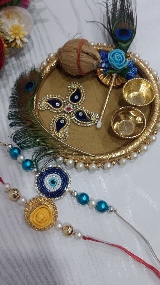 Nutts Handmade Decorative Rakhi Ceremony Thali Raksha Bandhan Pooja Plate (RakhiP10)