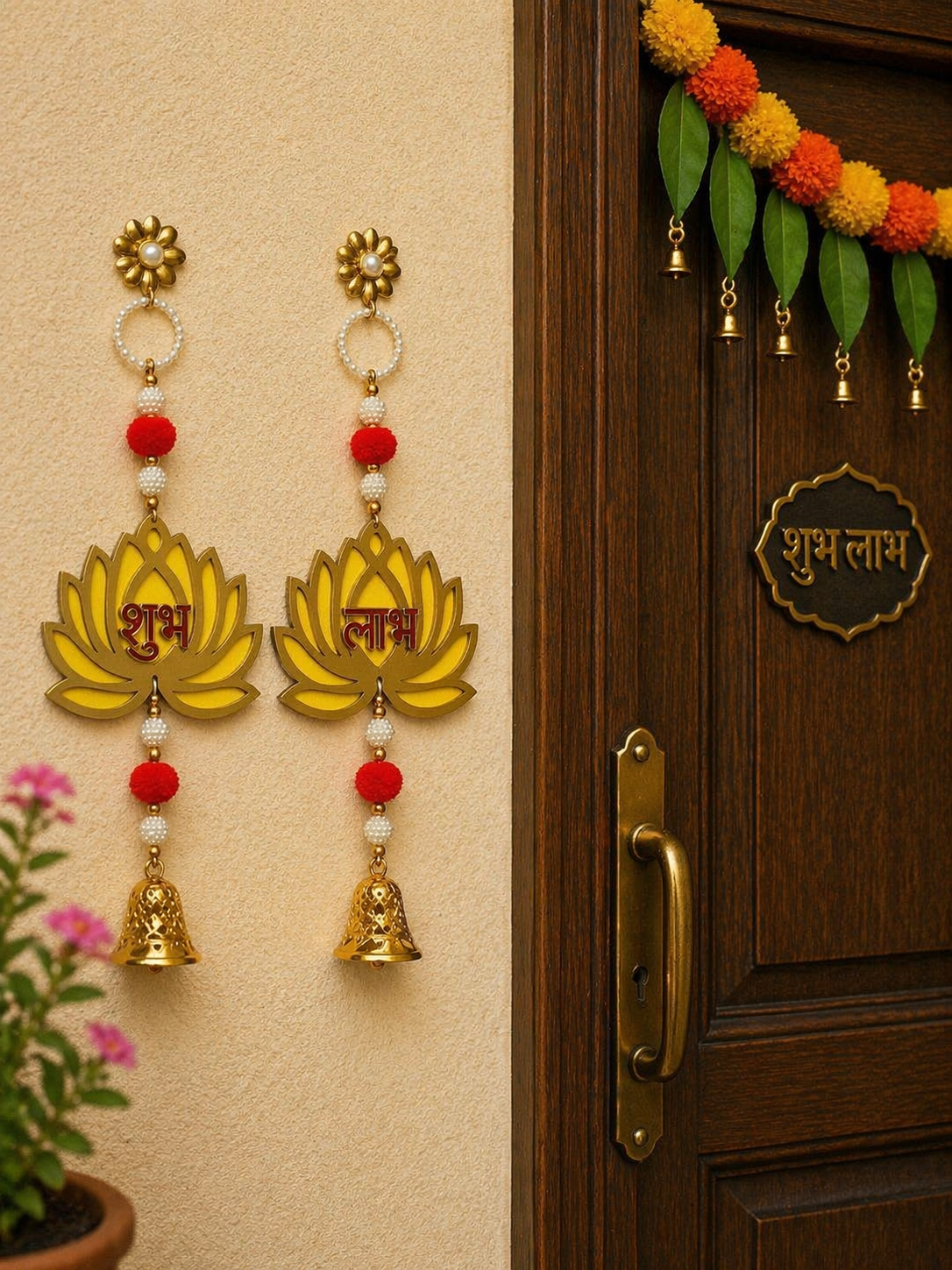 Nutts Lotus Hanging Perfect For Traditional Wall Decor Adds Cultural Element Ideal For Home Temple And Festive Decoration