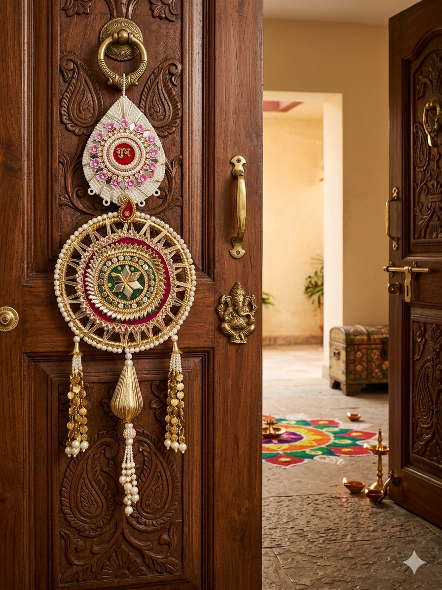 Nutts Shubh Labh Premium Door Hanging Set for Home Décor | Handmade Pearl & Beaded Decorative Hanging with Tassels | Main Door, Entrance, Diwali, Housewarming & Pooja Decoration (Pack of 2) (Small160)