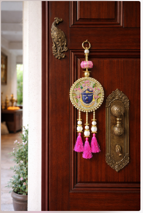 Nutts Handcrafted Shrinath Ji Decorative Door Hanging | Hanging with Pink Tassels Traditional Beaded Latkan for Home Entrance Decoration (Pack of 2)