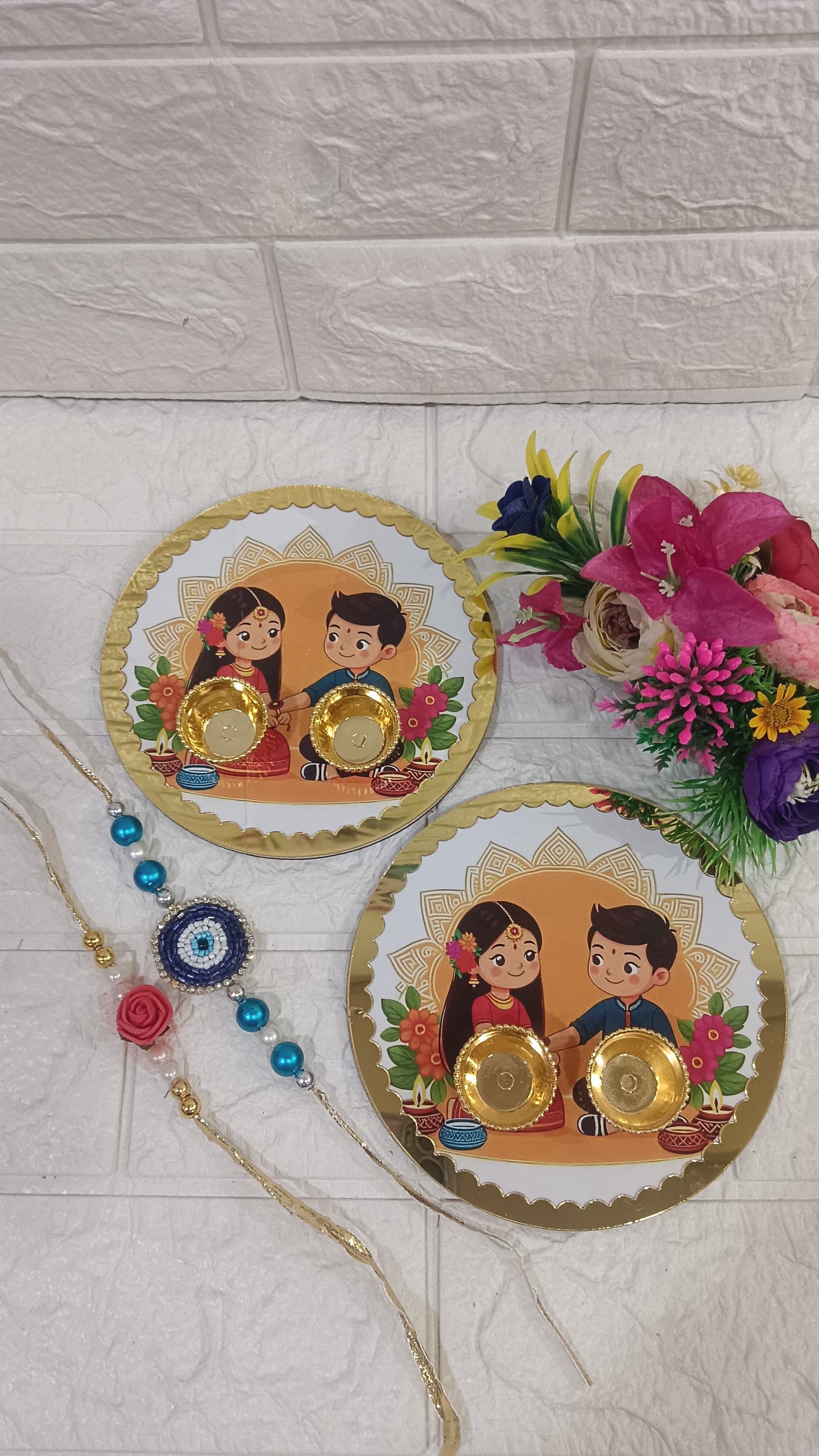 Nutts Rakhi Pooja Plate with Handmade Rakhi for Brother for Raksha Bandhan (RakhiP07)