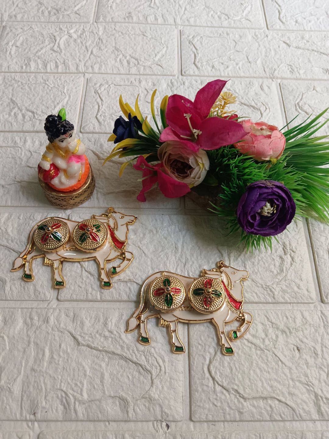 Nutts Decorative Traditional Cow Pooja Plate With Tilak Content Boxesfor Daily Worship Festival Celebration Temple Home Mandir Diwali Navratri Karwa Chauth Elegant Prayer (PoojaP30-3)