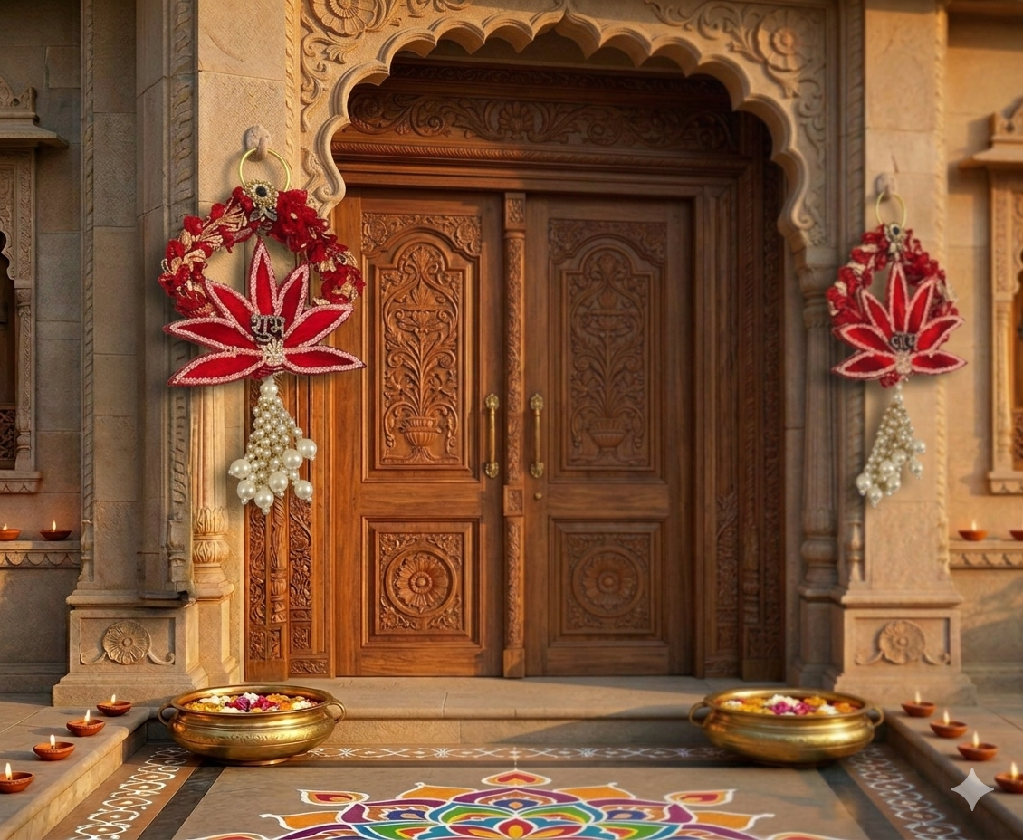 Nutts Decorative Shubh Labh Lotus Patch Small Wall Hanging | Perfect for Home & Office | Wall Hanging for Main Door | Enhance Your Space with Graceful Touches (Pack of 2) (SMALL72)