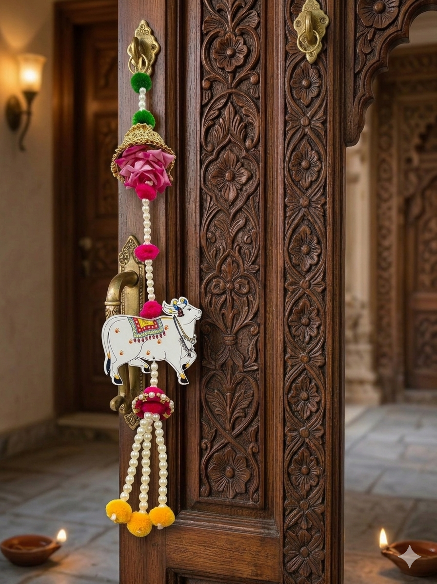 Nutts Decorative Handmade Multicolour Hanging | Traditional Shubh-Labh Hanging for Decoration | Lotus Hanging for Home Decor (Pack of 2)