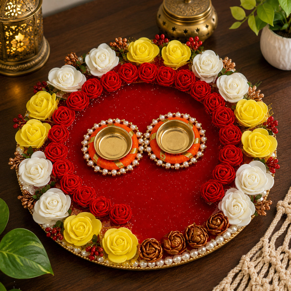 Nutts Beautiful Handmade Pooja Plate Decorative Hindu Prayer Thali Traditional Indian Festival Gift (Pack Of 1) (PoojaP48)