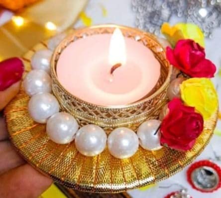 Sellplus Elegant Decorative Tealight Holder for Festival Pooja Home Decoration Wedding Living Room Mandir Decor Candle Holder(Pack of 2) (Tealight-368)