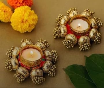 SellPlus Handmade Decorative Moti Chudi Gotaball Tlight for Decoration | Tlight for Diwali | Decoration for Home (Pack of 2) (Tealight-332)