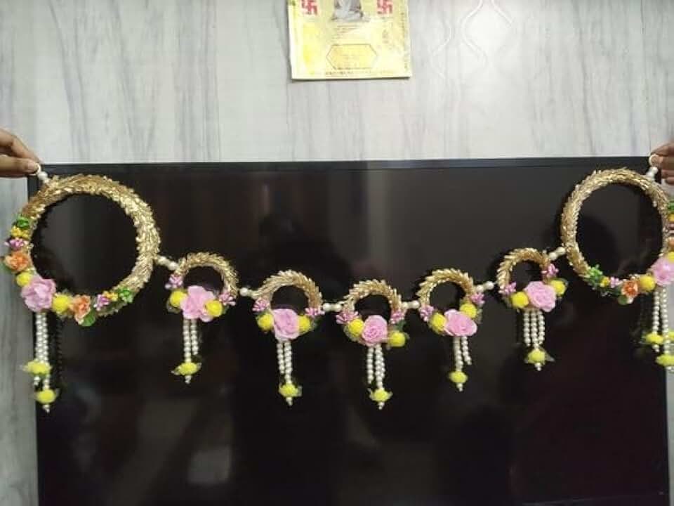Mini Flower & Gota Chudi, White Beads Bandhanwar/Garlands Handmade Door Entrance Hanging Home Traditional/Wall Decoration Diwali| Artificial Flower