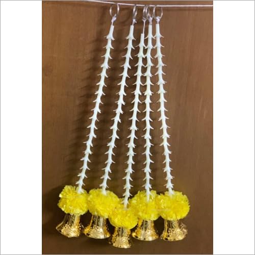 Nutts Handmade Genda Flower Bell Door Hanging for Main Door Decoration Home Entrance Pooja Room Temple Wall Decor (PMPMT141-2 (Yellow))