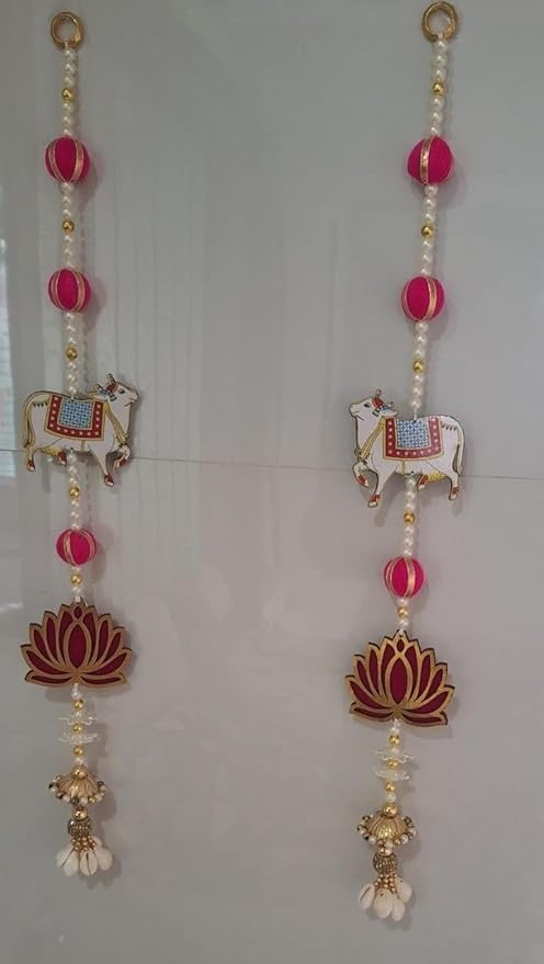 Nutts Handmade Decorative Multicolour Traditional Lotus Cow Gota Ball Kodi Tessel Hanging for Decoration | Lotus Hanging for Diwali and Festive Decoration (Lotus 113)