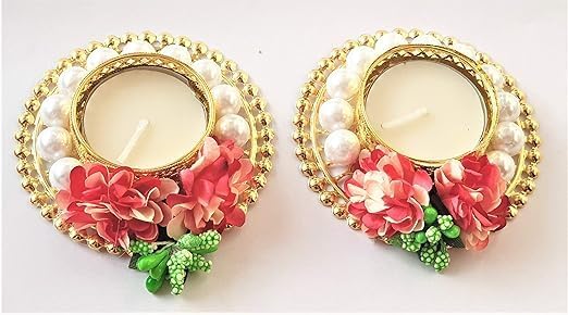 Sellplus Traditional Decorative Tealight Holder Elegant Festival Candle Stand for Home Temple Living Room Pooja Decor Wedding Diwali Celebration(Pack of 2) (Tealight-364)