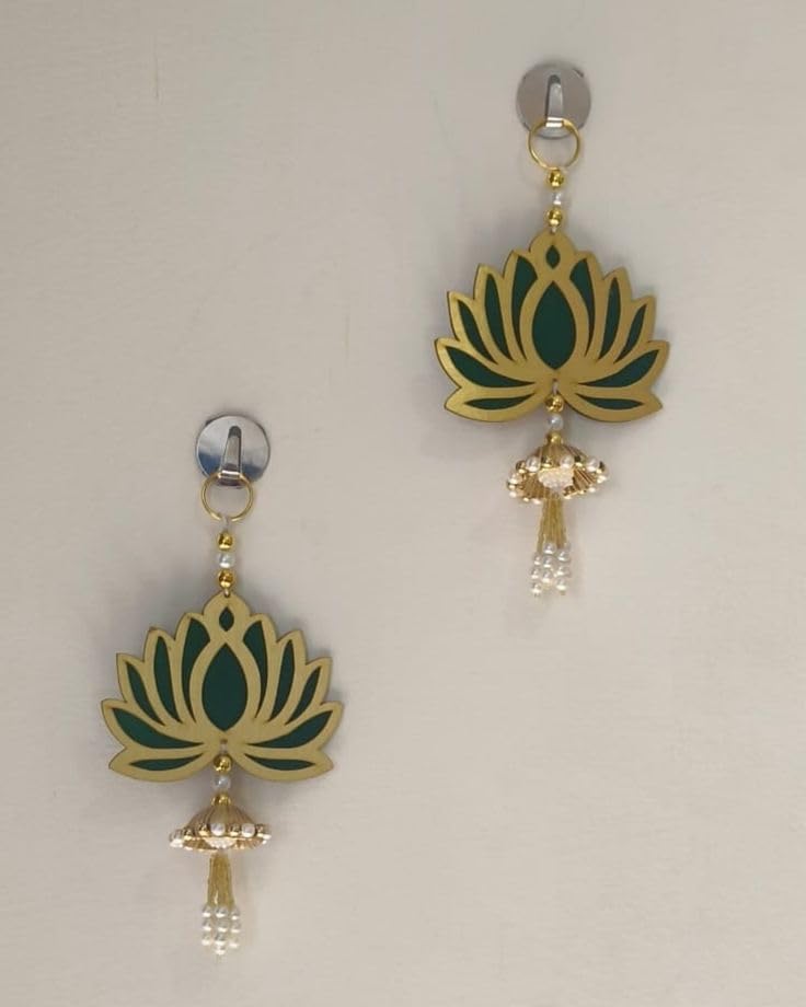 Nutts Handmade Decorative Multicolour Traditional Green Lotus Gota Ball Tessel Hanging for Decoration | Lotus Hanging for Diwali and Festive Decoration (Lotus 41)