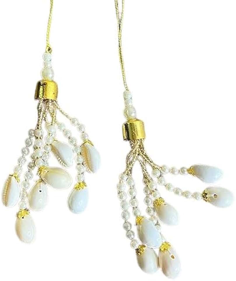 White Fancy Designer Kaudi Shell Pearl Beads Multi-Purpose Women's Ethnic Wear Hanging Latkan Brooch Tassels for Blouse, Lehenga, Suit & Dupatta Embellishment & Decoration