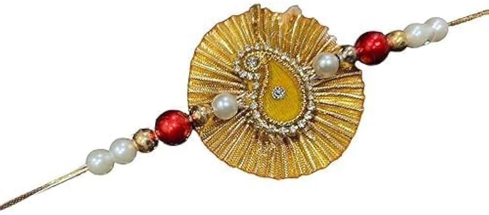 Handmade Gota kundan Florals Rakhi with Beads, Pearls for Brother Festivals Raksha Bandhan