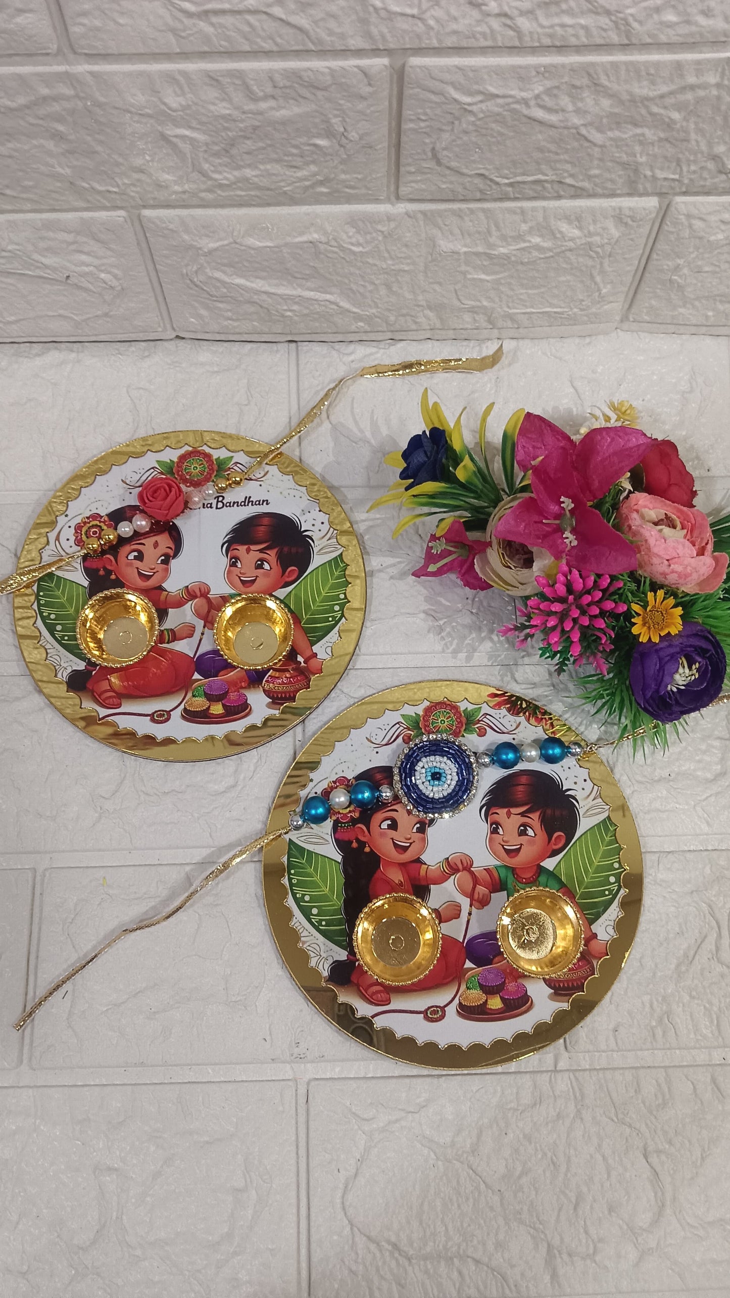 Nutts Rakhi Pooja Plate with Handmade Rakhi for Brother for Raksha Bandhan (RakhiP08)