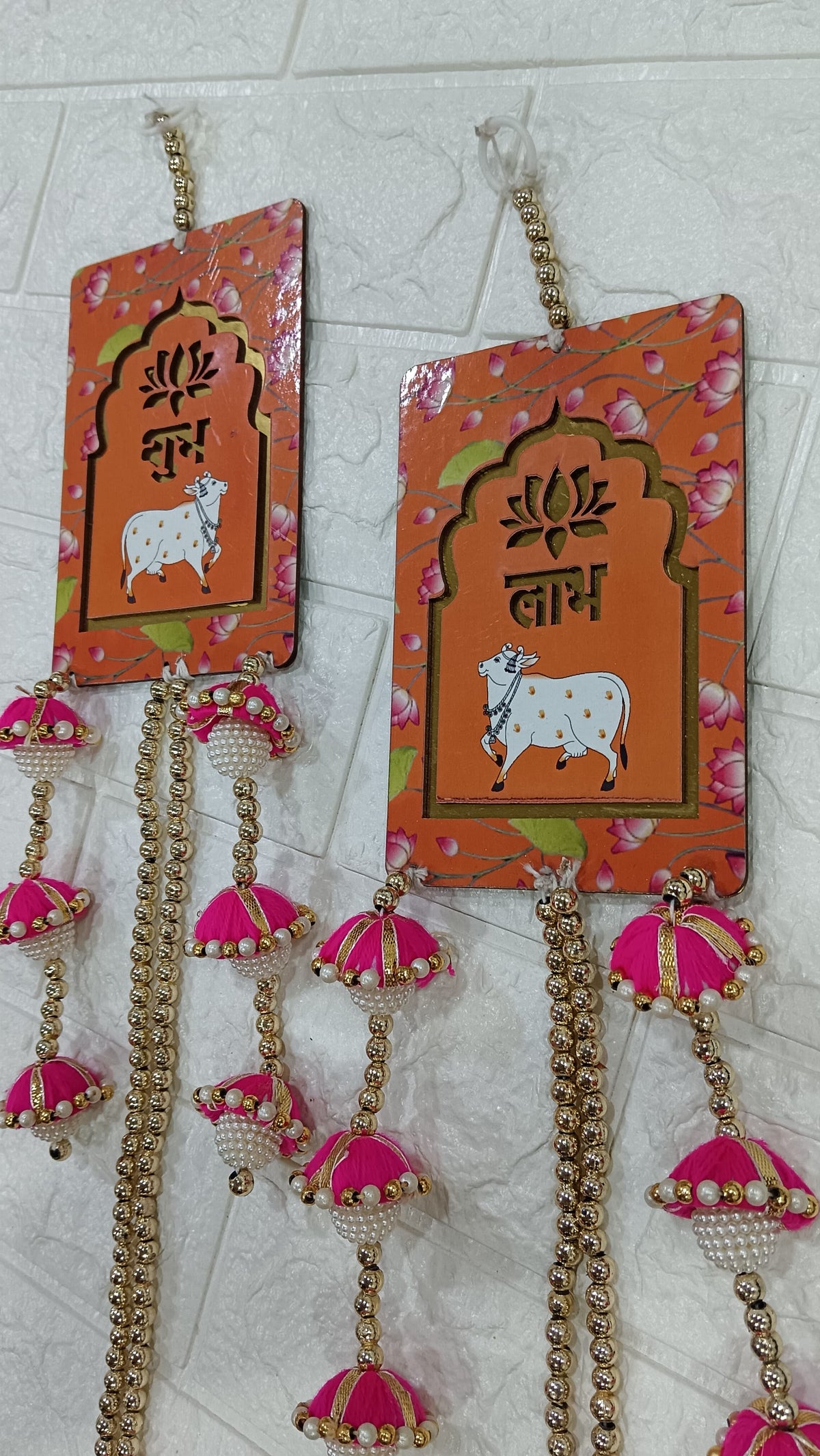 Nutts Handmade Hanging Decorative | Shubh Labh Cow Design MDF Door Hanging Decorative Wall Hanging for Home Entrance Festival Decor Pack of 2 (SMALL80-1)