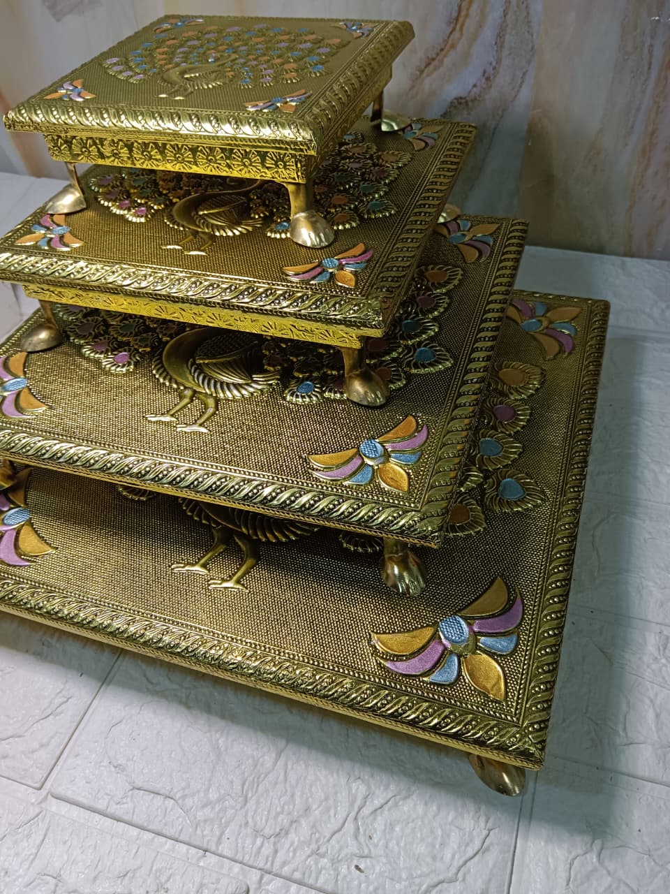 Nutts Decorative Royal Pooja Chowki | Traditional Peacock Design Pooja Chowki (Singhasan41, NO.5)