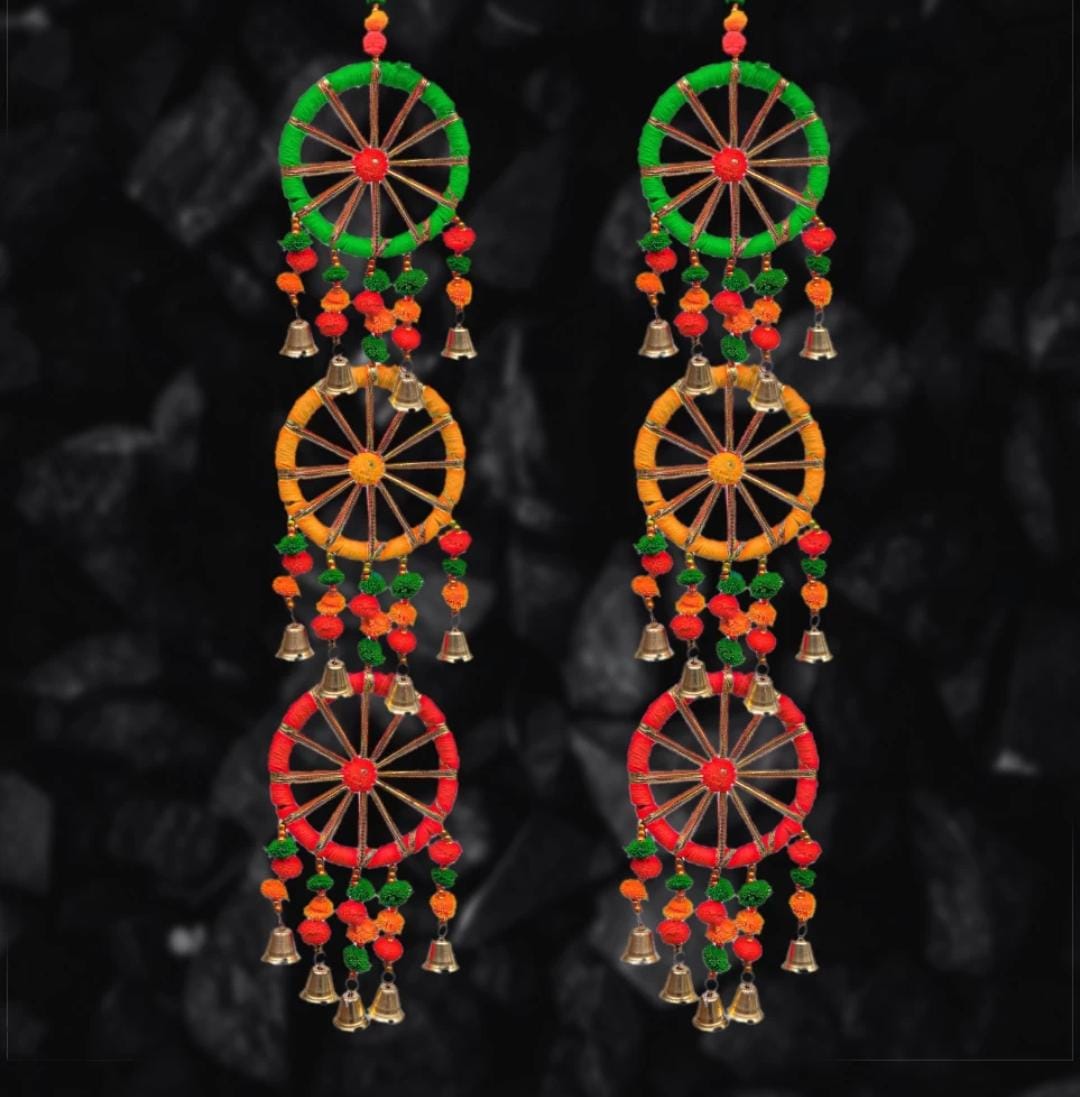Nutts Traditional Pom Pon with Circle Hanging, Handicraft Decorative Toran Latkan (Pack of 2) (SMALL147)