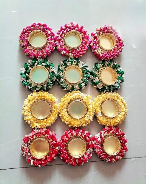 Sellplus Decorative Lace Chudi Tealight Holder | Decoration for Home | Office | Diwali | Pooja | Diwali & All Special Festival Decor (Design 12) (Pack of 2)