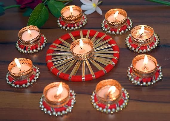Sellplus Decorative Rangoli Set with Tealight Holder | Diwali Gift Diya | Decoration for Home | Office | Pooja | Diwali & All Special Festival Decor (Rang63)