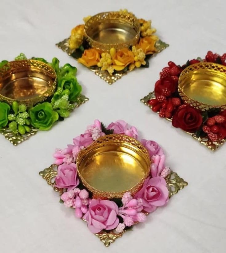 Sellplus Decorative Square Jaali Rose Tealight Holder | Decoration for Home | Office | Diwali | Pooja | Diwali & All Special Festival Decor (Design 5) (Pack of 4)(Tealight-243)