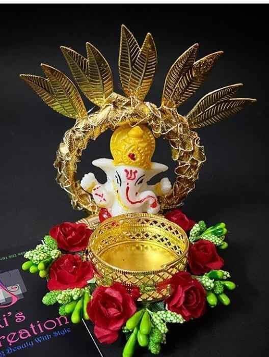 SellPlus Handmade Decorative Ganesh Ji Leaf Tlight for Decoration | Tlight for Diwali | Decoration for Home (Pack of 1) (Tealight-333)