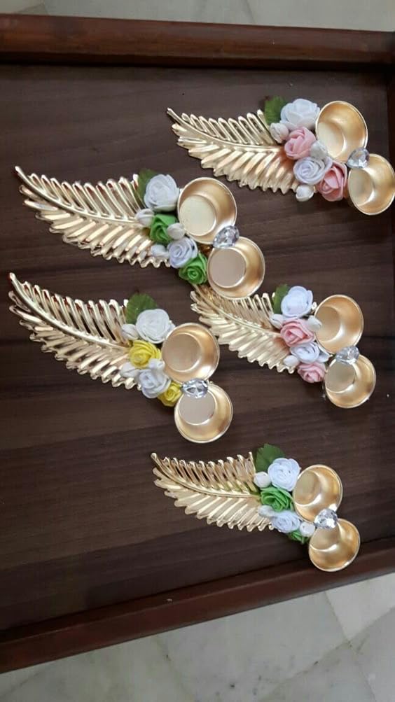 Sellplus Elegant Decorative Tealight Candle Holder Traditional Festival Home Decor Mandir Table Centerpiece Diwali Wedding Pooja Decoration(Pack of 4) (Tealight-148)