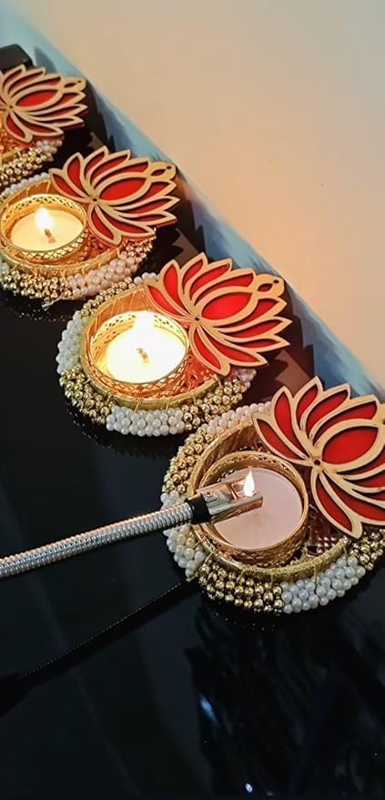 Sellplus Traditional Decorative Tealight Holder Elegant Festival Candle Stand for Home Temple Living Room Pooja Decor Wedding Diwali Celebration(Pack of 2) (Tealight-378)