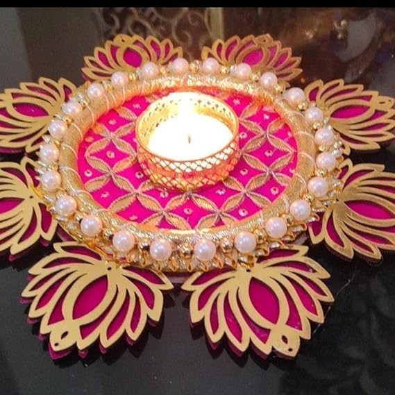 SellPlus Decorative Handmade Lotus Multicolour Moti Chudi Rangoli Tlight | Rangoli Tlight for Decoration | Diwali Diya Set (Rang101)