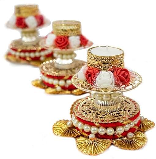 Handmade Tea Light Candle Holder with Candle for Diwali Navratri Christmas New Year Decoration Items Traditional Design