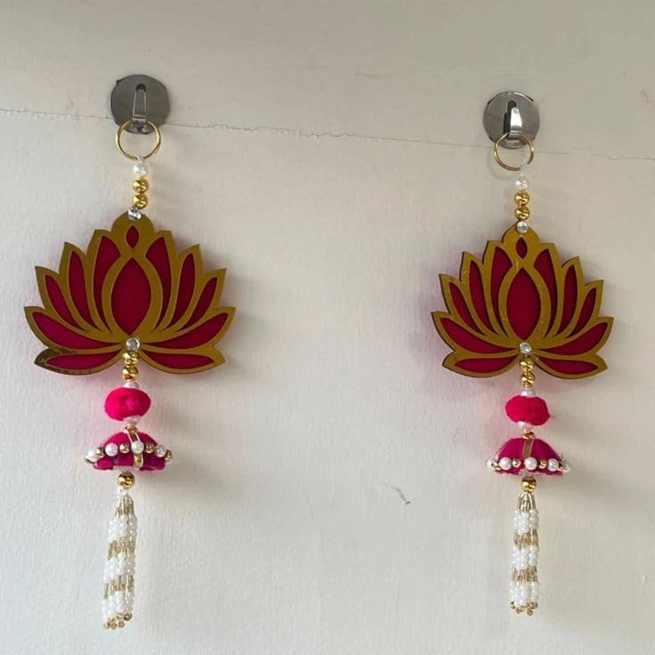 Nutts Handmade Decorative Multicolour Traditional Lotus Jhumki Beads Tessel Hanging for Decoration | Lotus Hanging for Diwali and Festive Decoration (Lotus 169)