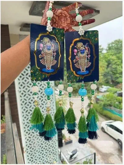 Nutts Handmade Shree Nath Ji Decorative Door Hanging | Tassels & Beads for Home Entrance Festival Decoration Pack of 2 (SMALL43)
