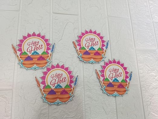Nutts Theme Holi MDF Cutouts for Holi Decoration DIY Art Craft Wall Decor and Festival Decoration (Pack of 4) (RM-HM07)