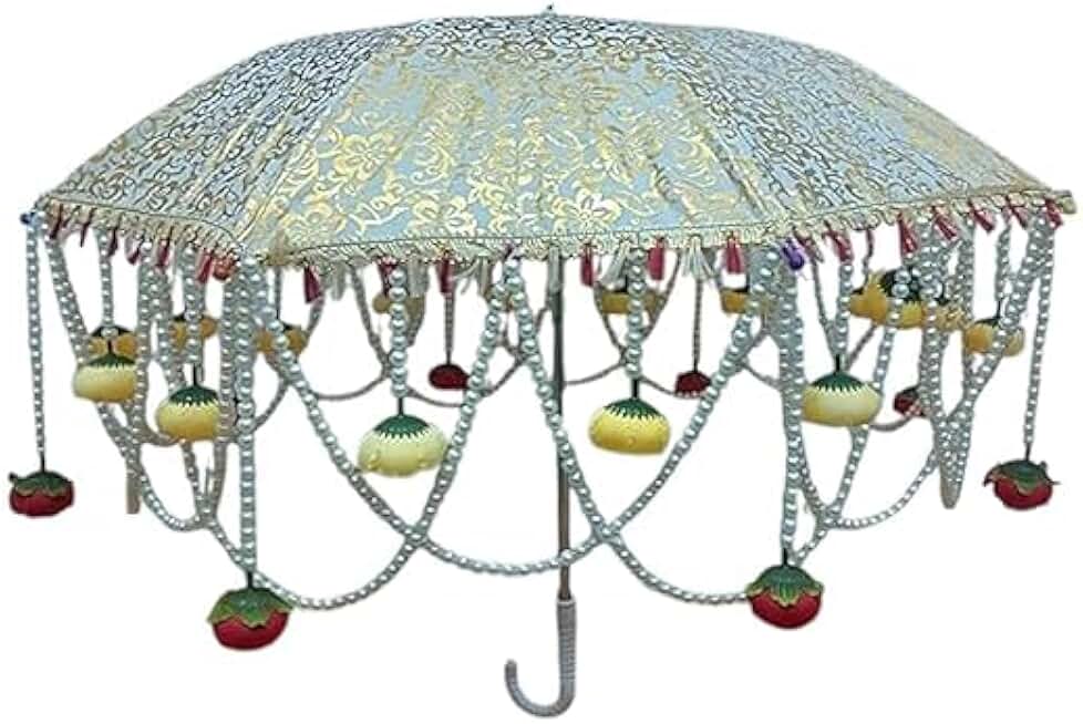 Beautiful Rajasthani decorative Umbrella White Moti only for Decorating Purposes (size - 24 inches diameter and 17 inch - top to bottom)