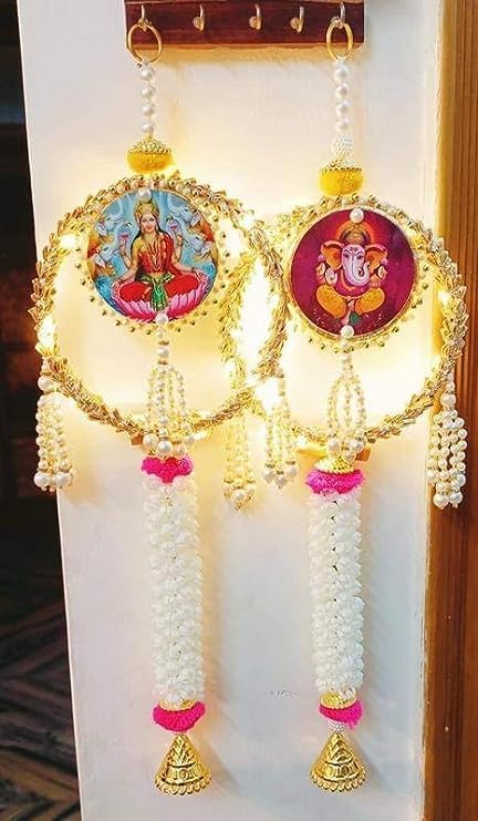 Nutts Mogra,Pom Pom, Gota Chudi with, Cardboard Ganesh Ji & Laxmi Ji String for Home Decoration,Ganesh Chaturthi & All Festival Decor (Pair of 1)