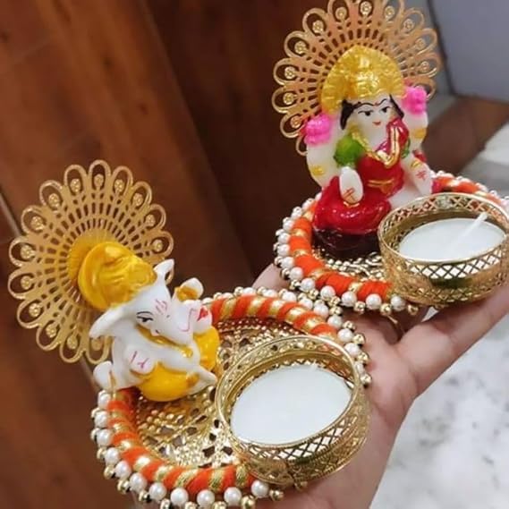 SellPlus Handmade Decorative Laxmi Ganesh Ji Tlight for Decoration | Tlight for Diwali | Decoration for Home (Set of 1) (Tealight-334)