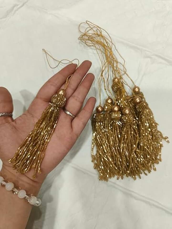 DIY Craft Accessory Handmade latkan for Saree Pallu Blouse hangings Tassels | Art Craft | Wall Hanging Making | with Loop for Jewelry Making Souvenir (Golden) (RM-Tassel07)