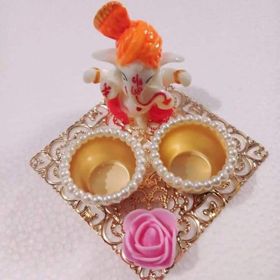 Sellplus Elegant Decorative Tealight Candle Holder Traditional Festival Home Decor Mandir Table Centerpiece Diwali Wedding Pooja Decoration(Pack of 4) (Tealight-298)