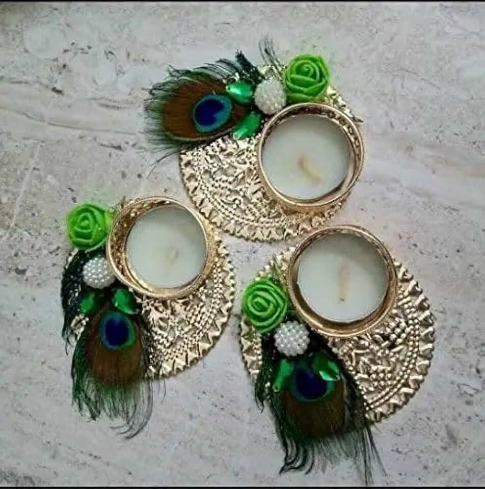 Handmade Morpankh Tea Light Holder for Home Decor,Diwali Decor,Wedding and All Festival Decor