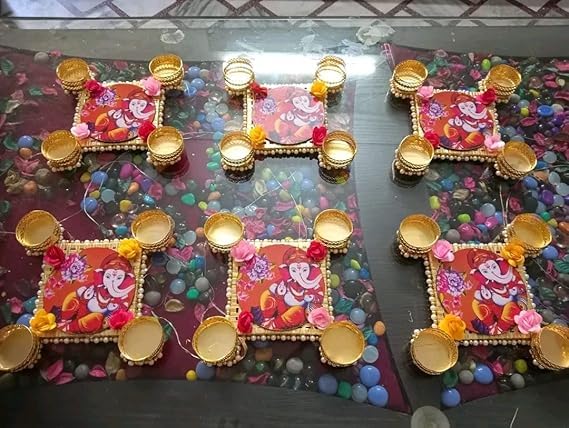 SellPlus Handmade Decorative Peony Flower Roli Chawal Pooja Plate |Decorative Plate for Pooja | Decor Item | (Tealight-330)