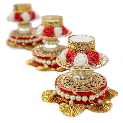 Sellplus Elegant Decorative Festival Candle Holder Tea Light Stand for Home Pooja Wedding Party Living Room Table Decor(Pack of 2) (Tealight-365)