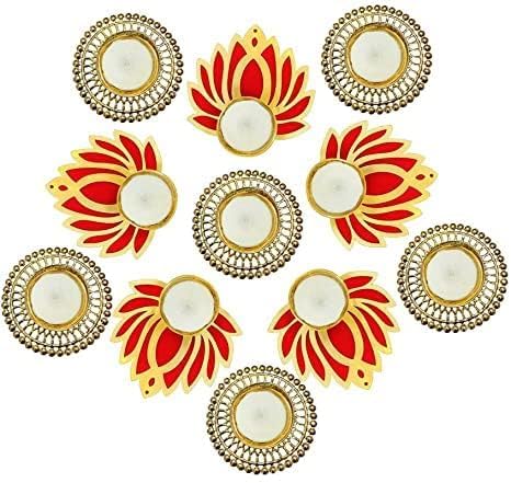 Sellplus Decorative Lotus Rangoli Set with Tealight Holder | Diwali Gift Diya | Decoration for Home | Office | Pooja | Diwali & All Special Festival Decor (Rang69)