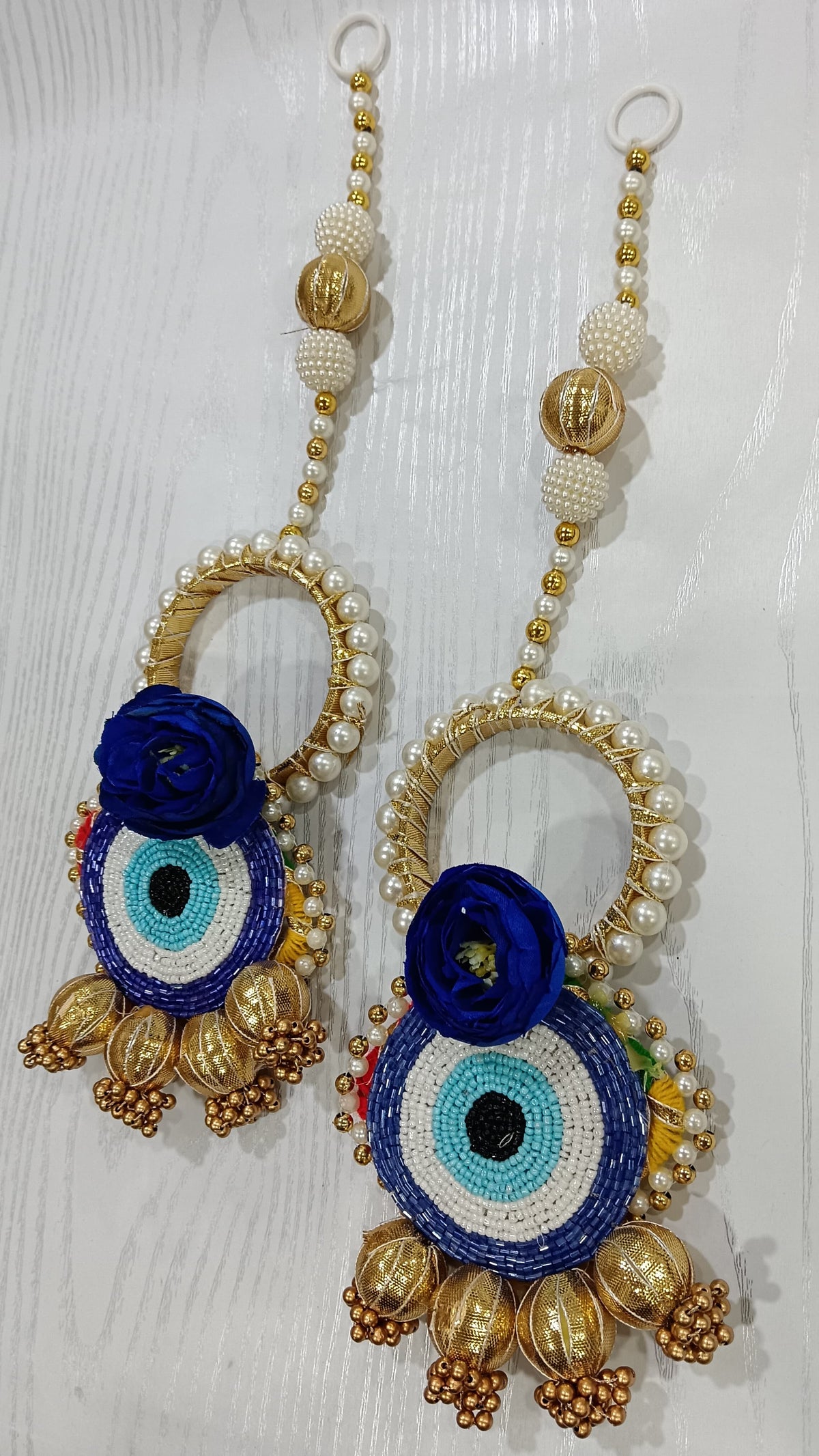 Nutts Handmade Evil Eye Hanging | Traditional Decorative Moti Chudi Florel Evil Eye Hanging for Main Door (Pack of 2)