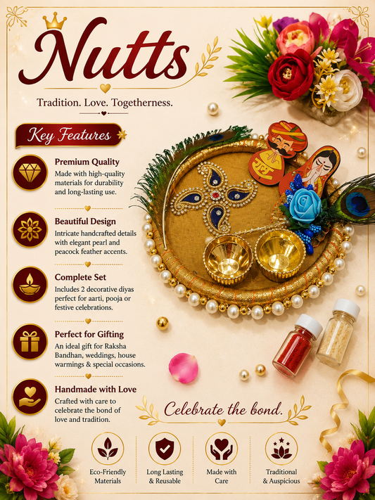 Nutts Handmade Decorative Rakhi Ceremony Thali Raksha Bandhan Pooja Plate with Tilak Stick (RakhiP11)
