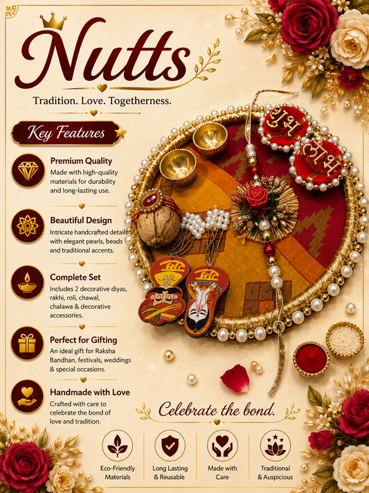 Nutts Handmade Decorative Shubh labh Ram Ram Ji Rakhi Thali For Raksha Bandhan Pooja Plate with Rakhi (RakhiP14)